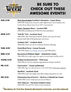 Welcome week schedule of events 2017